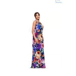 Xscape Evenings Floral One-Shoulder Chiffon Gown Size 8 New
